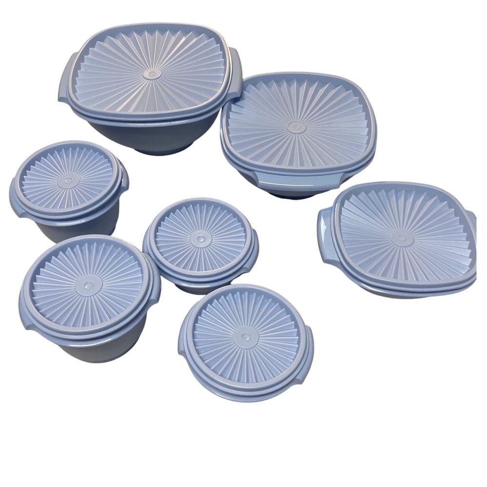 Vintage Tupperware Servalier Bowl Lot 14 Pieces 7 Bowls 7 Lids Pastel Blue USA‎